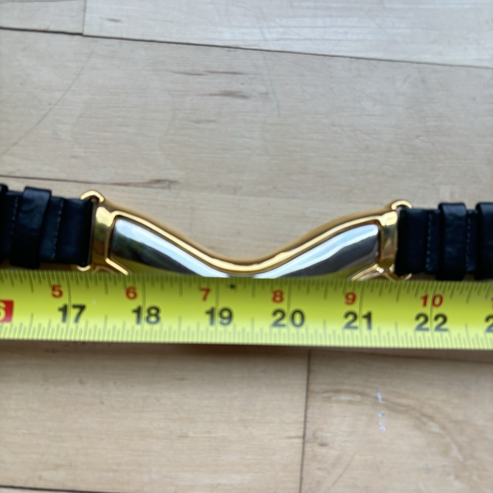 Les Creations Elite Black‎ Genuine Leather Belt Size 30 Metal Buckle 80s Retro - Picture 8 of 10